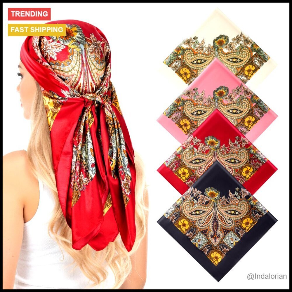 Satin Square Scarf Set Elegant Chic Versatile Hair Accessory 35 Inch